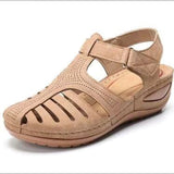Breakj Summer New Large-Size Hole Shoe Bag Head Retro Sandals Magic Sticker Hollow Slope And Round Head Women's