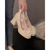 Breakj Head Thick Heels Women's Adult Ceremony New Horse Face Skirt Mary Jane Wedding Shoes Wear Not Tired Single Shoe
