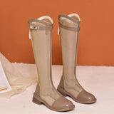 cold boots for women 2023 summer new fashion all wear mesh surface thick heel boots but knee mesh