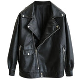 New Autumn Women Faux Leather Jacket Motorcycle Leather Jacket Black Loose Oversized BF