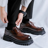 Breakj Shoes Men's Platform Heighten Casual Shoes British Style Leather Shoes Summer Casual Brown Wedding Groom's Shoes