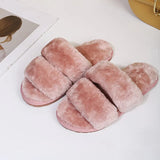 Slippers Women Cozy Faux Fur Indoor Floor Slides Flat Soft Furry Shoes Women Home Slippers Female Winter Warm Flip