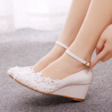 Breakj Cm Low Heel Pedicle Thin High Heel Women's Shoes Round Head Heel Single Shoes Bridal Shoes Pregnant Woman Wedding White