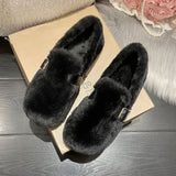 Shoes Female Autumn Winter Wear 2023 A Foot Pedal Bean Shoes Flat Korean Version Plus Velvet Warm Pregnant Women Cotton Ladle