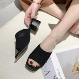 Women Slippers 2023 Summer Closed Toe Comfort Slippers Women Fashion Fly Weave Outdoor Sandals Women Medium Heel