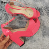 Women Sandals Summer Sexy Peep Toe Buckle Strap Sandal Platform Thick High Heels Black Party Red Wedding