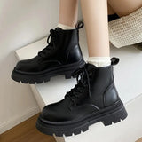 New Women's Platform Ankle Boots White Pu Leather Thick Sole Combat Booties Woman Spring Autumn Non Slip Motorcycle