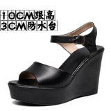 Breakj Layer Of Cow Skin Summer New Thick-Bottomed Beach 11CM Slopes And Women's Sandals High Heel Waterproof Table Comfortable Pine Pastry Fish Mouth