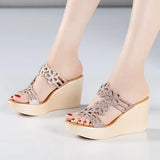 Summer New Water Drill Slope Heel Sandals, High Heel Women's Shoes, Thick Soles, Waterproof Table, Large Size Fish Mouth Sandals, Word