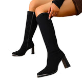 Breakj Square Head High And Female 2025 Autumn And Winter New High Cylinder Elastic Skinny Boots Thick And Small Knight