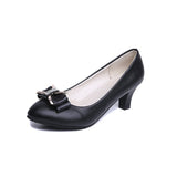 Spring Bow Tie Women's Singles Shoes With All Kinds Of Heels, Ladies' Leather Shoes, Large-Size Professional Work Shoes, Four Seasons Single