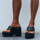 Summer Women Sandals PU Leather Wedge Ladies Peep Toe Party Super High Heel Platform Female Pumps 2022 Fashion