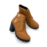 Breakj High-Heeled Single-Shoe Women's Shoes Thick Heel Short Boots Round Head Martin Boots Women's Lace And Bare Boots Knight
