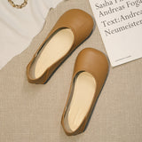 Grandma Shoes Women's Summer 2024 New Flat-Soled Shallow Single Shoes Retro Mango Head Bean Shoes Low-Heeled Leather