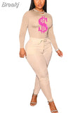 Solid Women Skinny Two Piece Sets Spring Bodycon Tracksuits Dollar Print Top And Leggings Pants 2pcs Outfits 2023