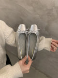 Single Shoe Shallow Bow Spring 2024 New French Gentle Night Wind Flat Scoop Shoes Women's