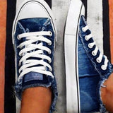 Canvas Shoes New Fashion Lace Up Denim Fabric Ladies Casual Shoes Larged-Size 35-43 Running Female Spring Trendy