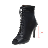 Large Fish Mouth Cool Boots Girls Thin Heels Hollowed-Out Short Boots Lace Jazz Dance High Heels In Spring And