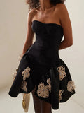 2025 Spring New Dress Elegant Fashion Style Spliced Three-Dimensional Flowers Fluffy Skirt