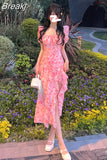 Sleeve French Elegant Dress Beach Floral One Piece Dress Korean Fashion Party 2023 Summer Casual Vintage Midi Dress