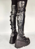 Platform Buckle Lace Up Thick Bottom Luxury Shoes Platform Boots Women The Big Size 43 Stylish Over The Knee