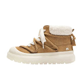 Breakj Shoes Retro Yellow Boots Winter Plus Velvet Warm Height Solid Color Short Barrel Snow Boots Men And Women The Same Martin