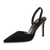 Breakj Sexy Nightclub Look Thin With Suede Shallow Hollow Back Trip Belt Rivevet Pointed Women's