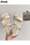 Women 2023 New Women's Slip on Shoes Summer Square Head Peep Toe Slippers Women's Flat Outerwear Beach Solid