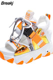 Sandals 8.5CM Wedge Heels Sneakers New Women Beach Flip Flop High Platform Casual Sandals Breathable Walking