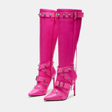 Breakj / Winter 2024 New Versatile Pointed Rivet Boots Thin Heel Ultra High Heel Side Zipper Long Tube Large Size Women's