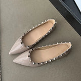 Breakj Temperament Small Fragrant Evening Wind Tip Single Shoes Women Shallow Mouth 2025 New Spring And Autumn Flat Bottom Shoes Rivet