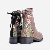 Breakj New Women's Boots Suede Cotton Boots And Velvet Inside The Middle Heel Ankle Boots To Keep Warm Fashion National Style Embroidered Cloth