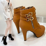 Breakj Ankle Boots Women's Buckle Martens Women's Side Zipper Lace Women's Ankle
