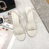 Heels Sandals women New Summer shoes women Fashion Buckle Strap Open Toed sandals Beige Thin Heels Dress female