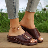 Breakj New Large-Size Slope Heel Sandals Women's Wide Strip With Breathable Casual Shoes Pure Color Slope Heel Women's