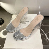 Breakj Women 2025 Summer New Transparent Crystal Waterproof Table Coarse Slippers With A Word To Wear Cold Drag