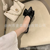Breakj Women's Shoes 2023 Summer New European Silk Bow Tip Simple Two-Wear Side Heel New Trend