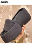 New 2023 Fashion Square Toe Luxury Satin Sandals Feminine Platform Slippers Designer Party Ladies Slippers Flip