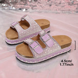 Breakj Buckle Drill Thick Bottom Slippers 2025 Summer New Lady Large Size Beach Cold