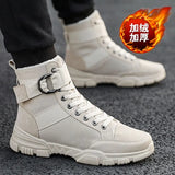 Canvas Boots Men's Hight-Top Men's Shoes Korean Version Fashion All-match Military Black Mid-Top Tooling Men's