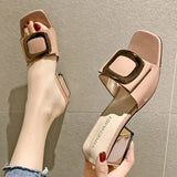 Women Shoes Slippers Fashion Metal Buckle Ladies Mules Slides High Heels Pumps Women Casual