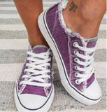 Canvas Shoes New Fashion Lace Up Denim Fabric Ladies Casual Shoes Larged-Size 35-43 Running Female Spring Trendy