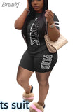 Pink Letter Print Women Two Piece Set Casual Sport Tracksuit Short Sleeve Top + Jogger Sweatpant Suit Plus Size Outfits