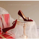 Breakj Shoes Women 2025 New Bridal Shoes Red Show Heds Wedding Dress Two Wear Not Tired High Heels Wedding Red