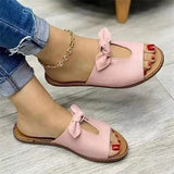 Breakj Version Of The Solid Color Bow Flat-Bottom Slippers Women Casual Fashion Slippers Women's Home Cold