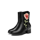 New Boots Women Ethnic Flower Embroidery Autumn Winter Women Ankle Boots High Heels Boots Comfy Ladies Shoes Botas De