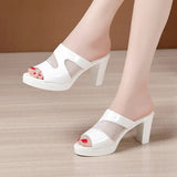 Heel Gauze Slippers Summer 2023 New Waterproof Table Fish Mouth Sandals Lacquered Leather Large Size 43 Women Wearing