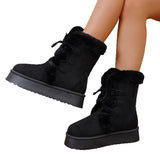 Breakj Boots Women's 2025 New Hairy Mouth Women's Boots Thick Snow Cotton Thick And Velvet Cylinder Large-Size Cotton
