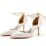 Breakj Cm Fine Heel Large-Size Sandals Banquet Women's Shoes Ribbon Beads High Heel Sandals And Ribbon Dress
