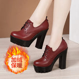 Head Deep Mouth Single Shoes 2023 Autumn And Winter New Waterproof Table Thick Heels Thickened Large Muffin Women's